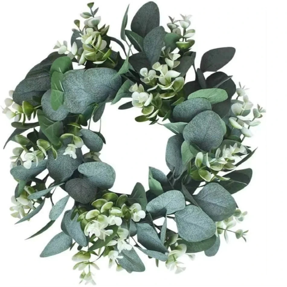 1 Pc Artificial Plant Eucalyptus Wreath Door Knocker Green Leaf Round Home DIY Decoration Holiday Party Hanging Porch Windowsill