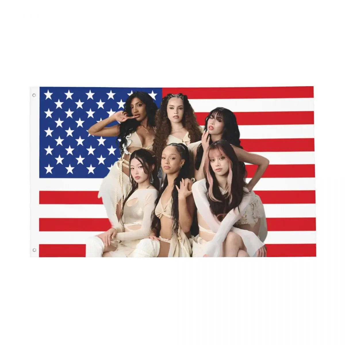 VIKAMA Pink American Flag Katseye Tapestry | Kpop Fan Event Decorative Banner | Wall Art for Bedroom Dorm