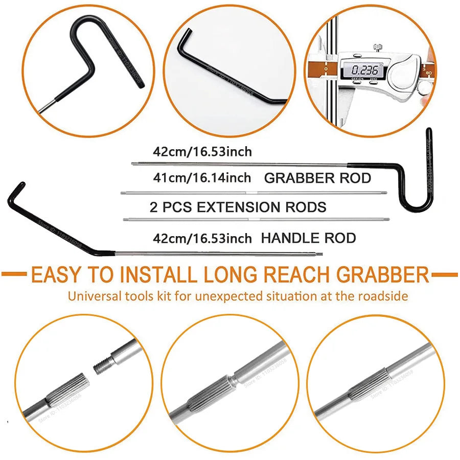PWS Auto Tool Kit Door Open Grabber Lockout Lock Pick Set Long Range Reach Hooking Key Lost In Truck Air Wedge Bag Pump Car Tool