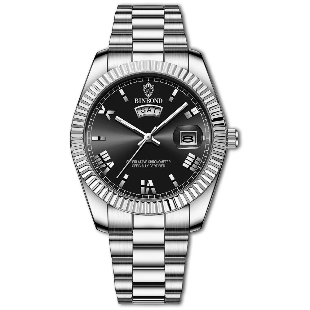 BINBOND Luxury Precise Quartz Wristwatches For Men Fashion Casual Reloj Luminous Waterproof Week Auto Date Men's Watch Durable