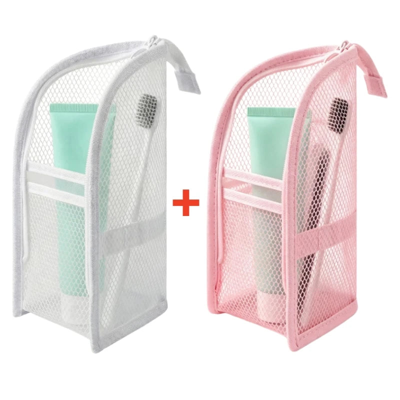 Standing Mesh Toiletry Bag Portable EVA Waterproof Travel Foldable Toothbrush Cosmetic Organizer Women Bathroom Storage Pouch