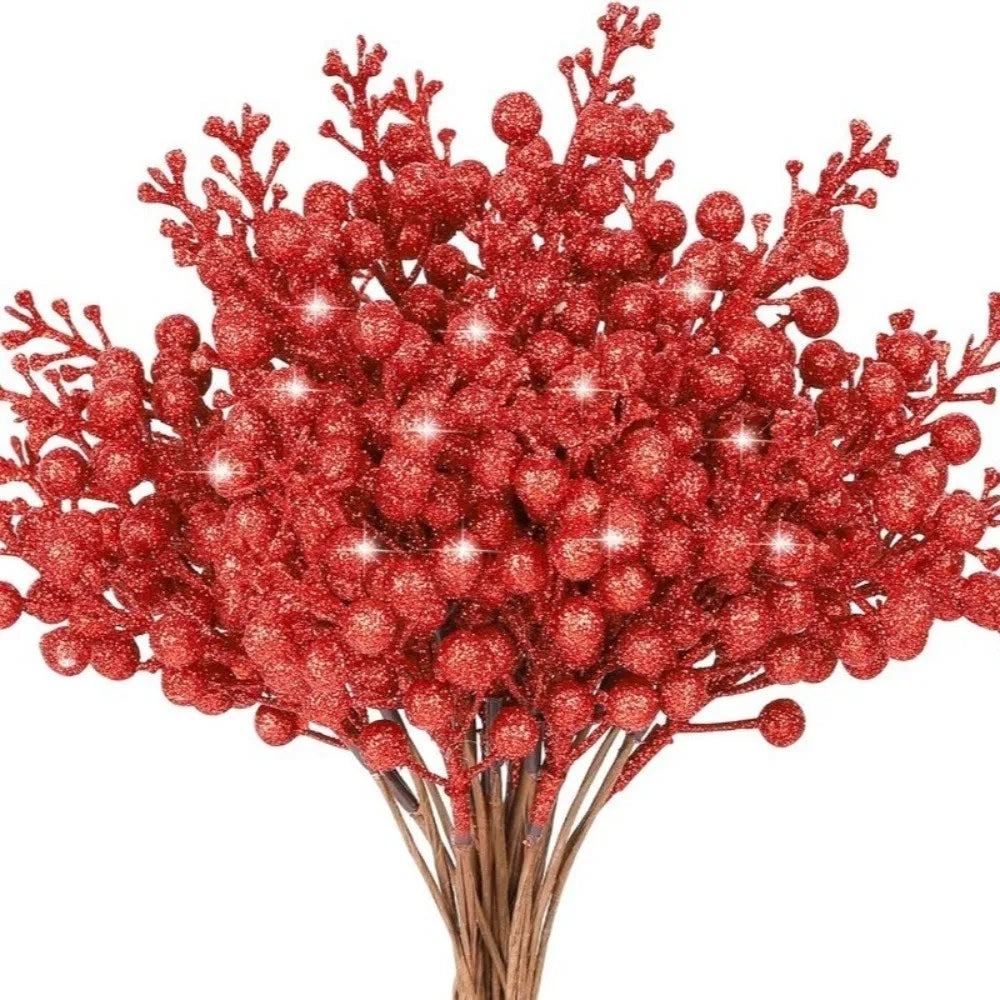 10Pcs Artificial Berry Picks Pine Branches Christmas Tree Decoration for Home New Year 2026 Decor Xmas Crafts Wreath Ornament