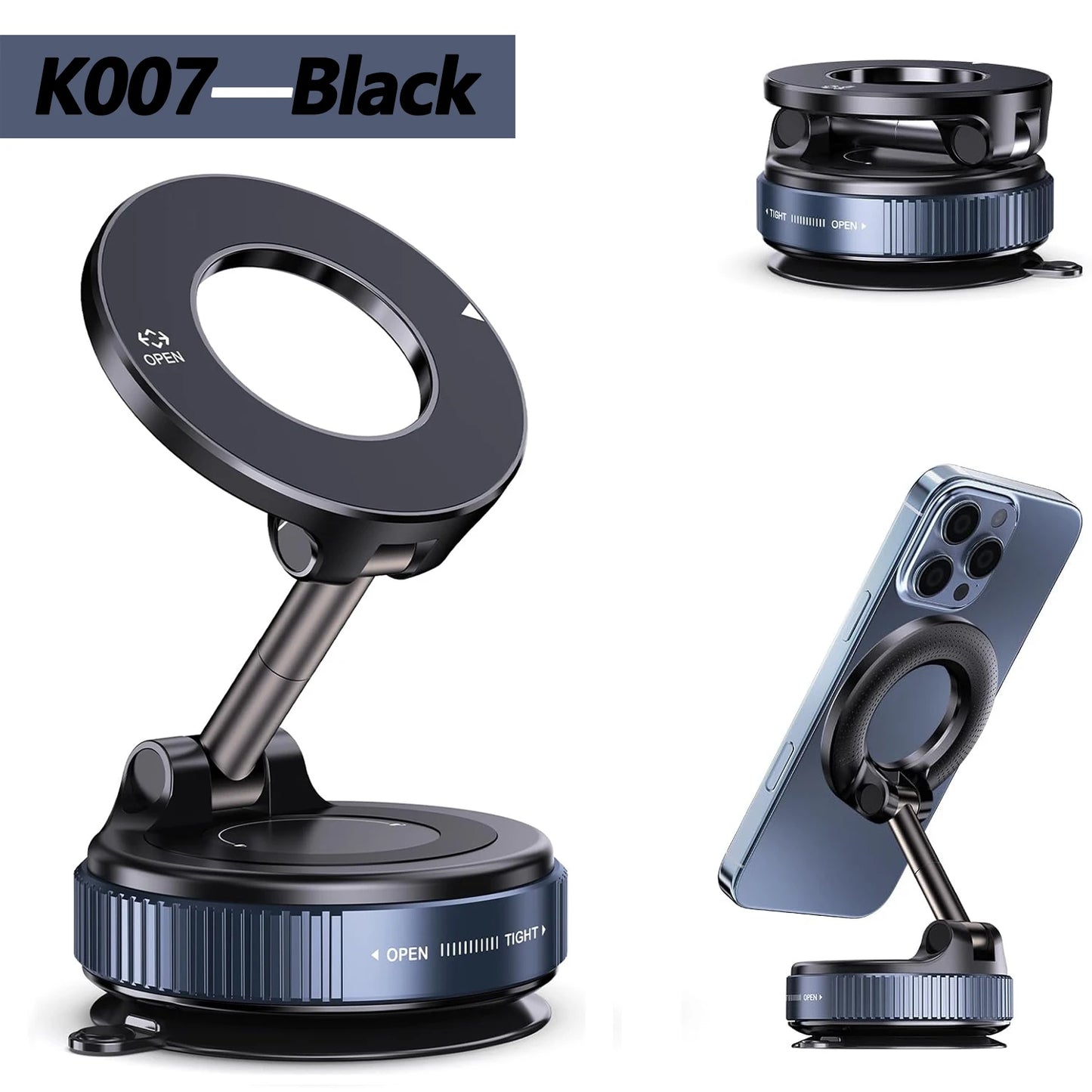 K007/K009 Strong Magnetic Car Phone Holder Foldable Design 360° Adjustable Vacuum Mount for Car/Desk/Bathroom/Universal Use