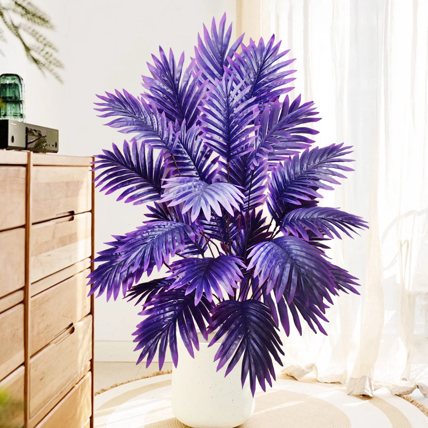 52-145cm  Artificial Palm Tree Tropical Fake Plant Green Plastic Palm Leaf Branches Suitable for Home Garden Decoration