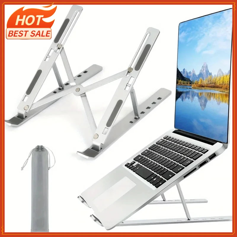 Adjustable Aluminum Laptop Stand - 6-Level Height, Foldable & Portable Design For 8-16” Laptops, Enhanced Ventilation & Heat