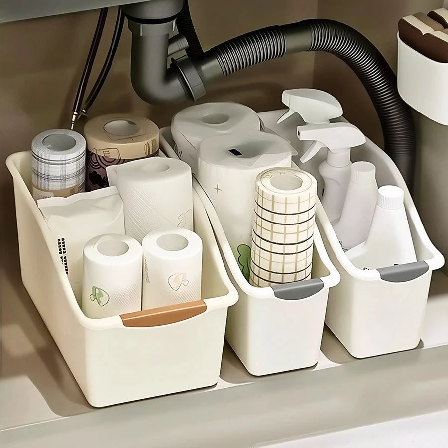 2/3pcs Plastic Under Sink Organizer with Wheels, Bottle Organization Bins Kitchen Cabinet Organizers Plastic Basket for Under
