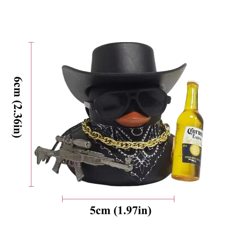 Cute Fortunate Rich Duck Car Dashboard Decoration Yellow Black Duck with Cowboy Hat Scarf Bottle for Women Men Car Ornament