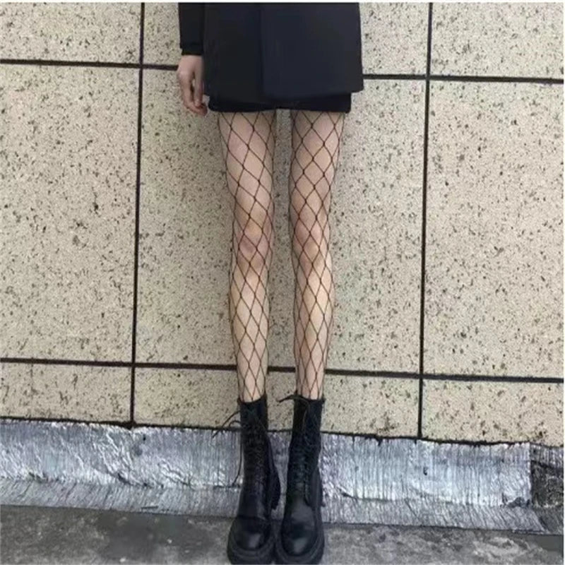 Gothic Tights Women Leggings Lolita Hollowed Out Mesh Stockings Japanese Bottomed Lace Pantyhose Floral Rattan Black Stocking