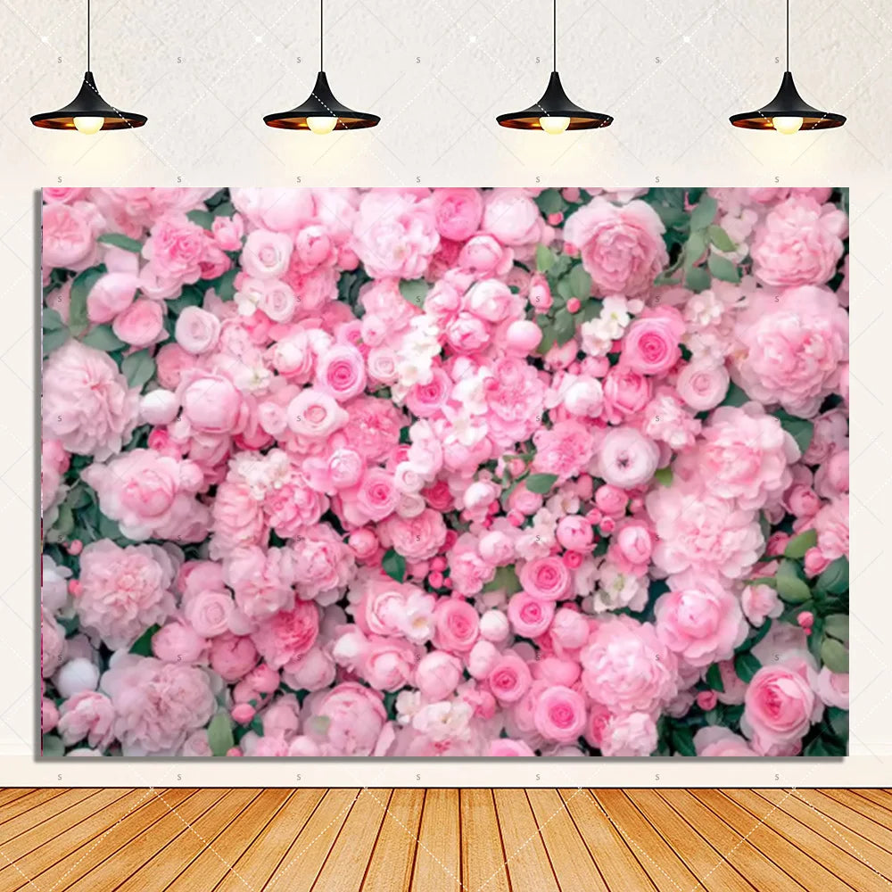 Rose Pink Floral Photography Backdrop Supplies Flower Wall Wedding Birthday Party Decorations Bridal Marriage Background Banner