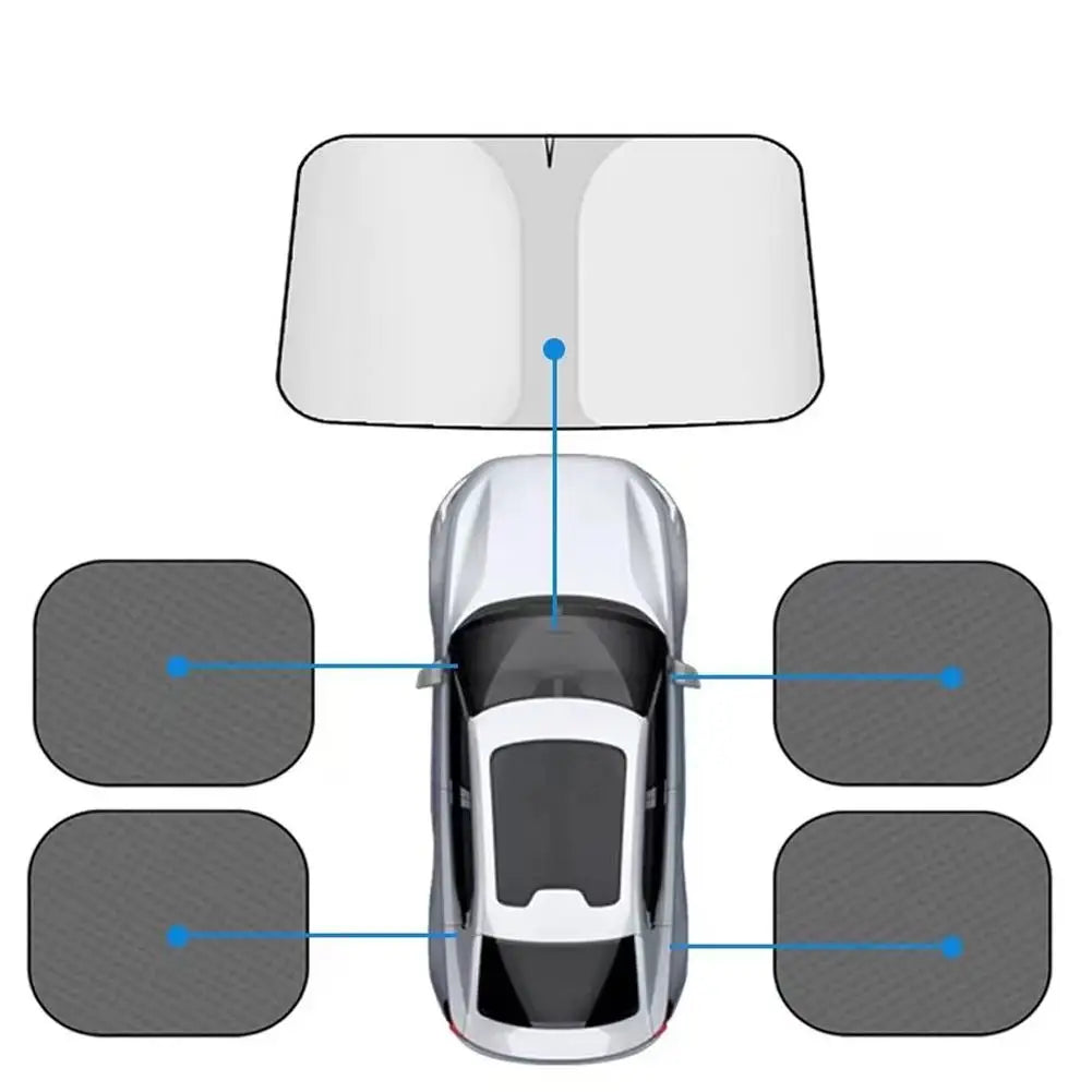 Car Sunshade Set Titanium Silver Front Windshield Cover with Side Window Shades Foldable UV Heat Shield for Sedan SUV MPV