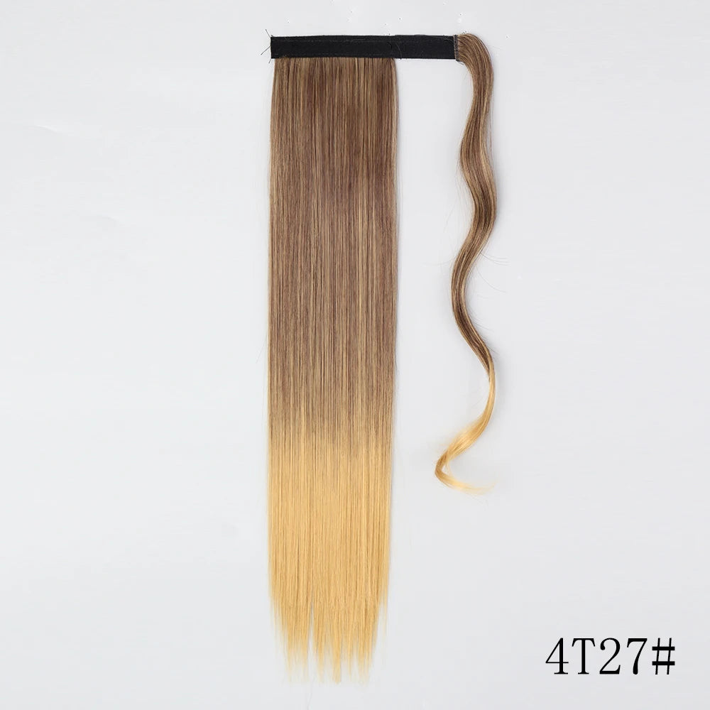 LISI GIRL Synthetic Hair 22''34'' Long Straight Ponytail Wrap Around Ponytail Clip in Hair Extensions Black Hairpiece Headwear