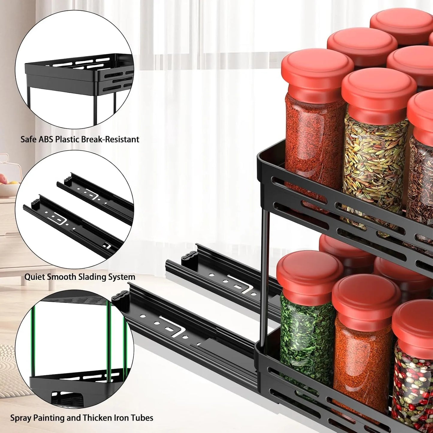 1/2pcs 2 Tier Pull Out Plastic Storage Rack Cabinet Storage Organizer Large Capacity Seasoning Jar Holder Under Sink Organizer