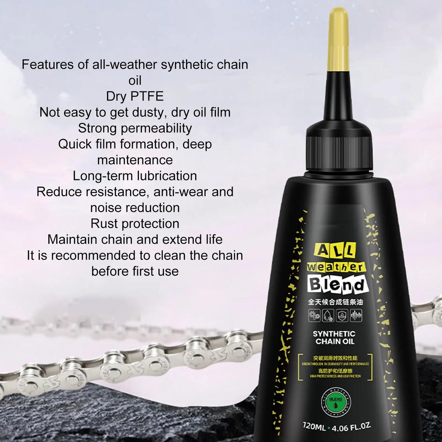 Cycling Chain Lube Synthetic Mountain Cycle Chain Oil Cycle Lubricating Oil All-Purpose All-Weather Bikes Pedal 120ml