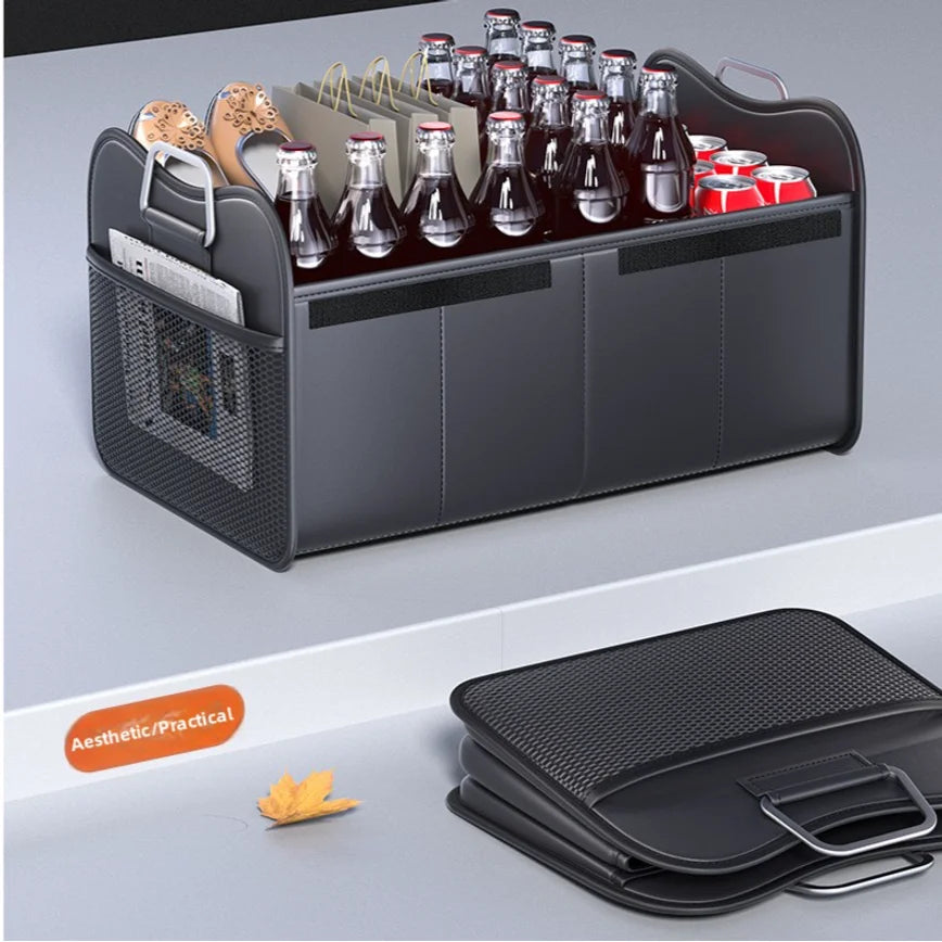 Foldable PU Car Trunk Storage Box Multifunctional Vehicle Organizer Box Portable Car Rear Trunk Sundries Storage Container