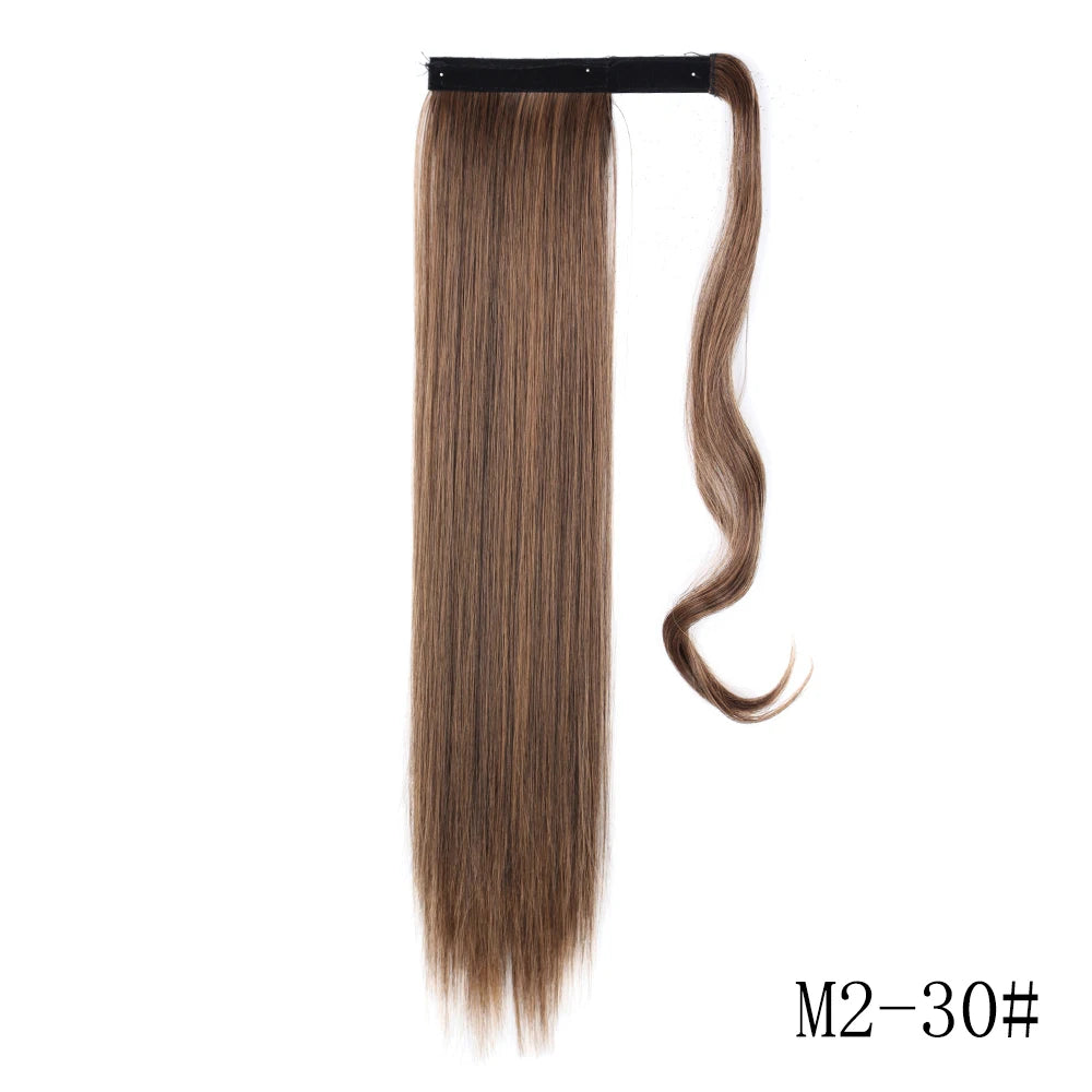 LISI GIRL Synthetic Hair 22''34'' Long Straight Ponytail Wrap Around Ponytail Clip in Hair Extensions Black Hairpiece Headwear