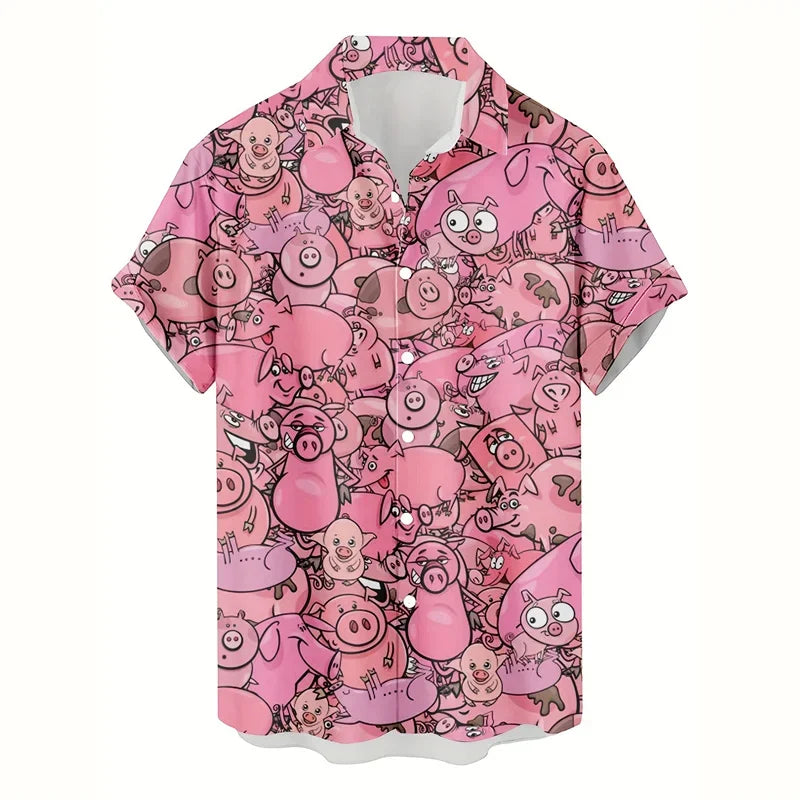 Fashion Cat Dog Hawaiian Shirt Men 3d Printed Animal Pig Graphic Short Sleeve Shirts New Design Summer Beach Lapel Button Blouse