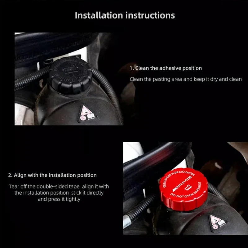 Universal Fit Aluminum Alloy Car Water Tank Cap for Mercedes Benz AMG Models with Decorative Sticker Compatible with W204 W205 W
