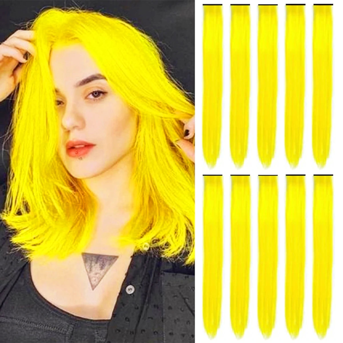 6/12 PCS Hair Extensions Clip, 22in Colored Hair Extensions Party Highlights Long Straight Synthetic Hairpieces for Girls Cospla