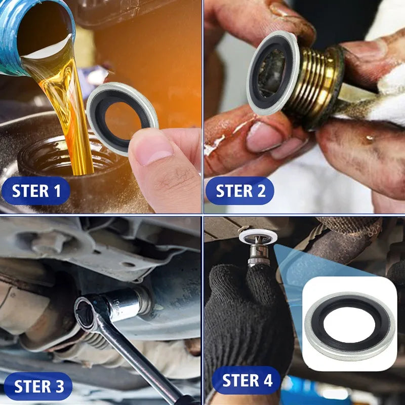 Universal M12/M14 Galvanized Steel Rubber Oil Drain Plug Gasket Engine Sump Sealing Washer Auto Car Part Seal Ring Replacement