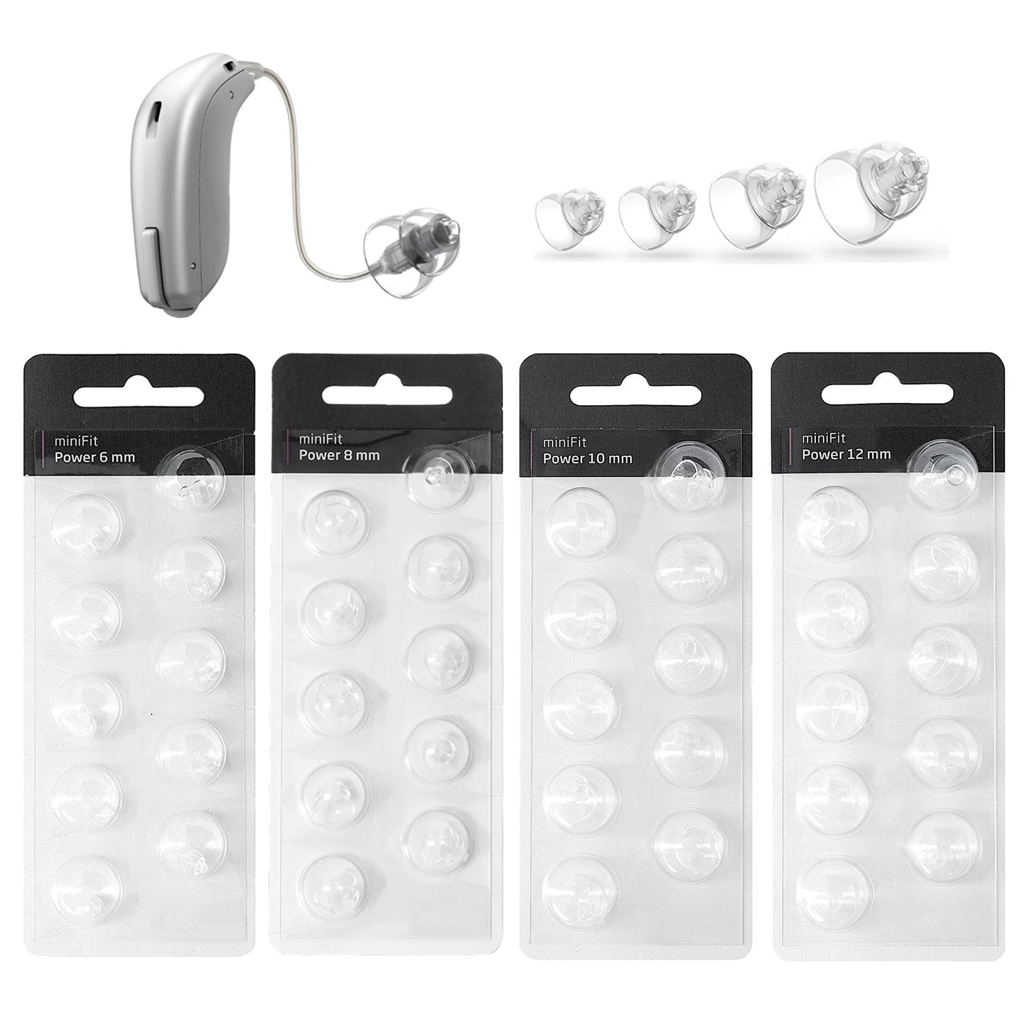 Hearing Aid Domes for Oticon Replacements MiniFit Power Domes 6mm/ 8mm/ 10mm/ 12mm for Oticon Hearing Aid Universal Domes -10pcs