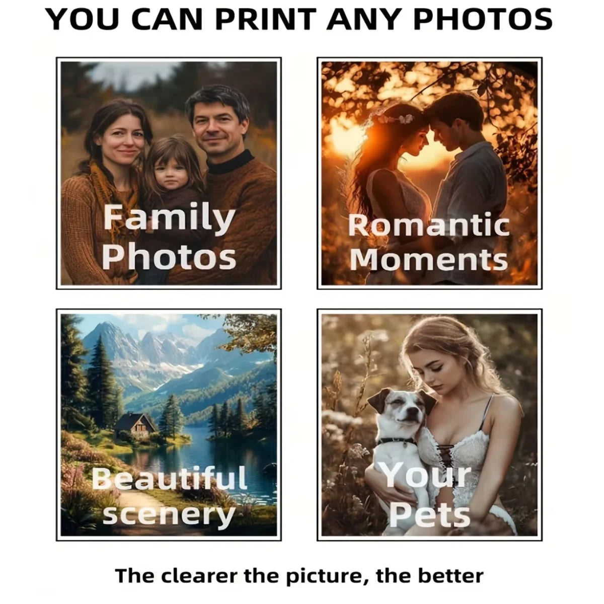 2pcs/set Custom Canvas Printing Personalized Photo Suitable for Family Life Pets Scenery Couple Weddings Home Decor Poster Gifts