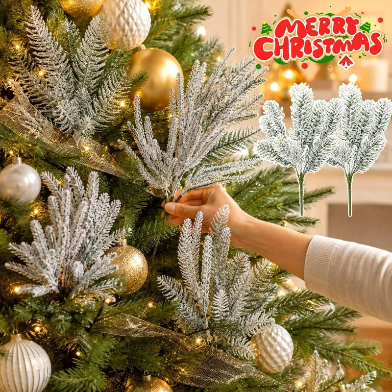 Artificial Christmas Pine Branches Snow Pines Needles Fake Plant Garland Decor DIY Xmas Tree Hanging Pendant Party Supplies