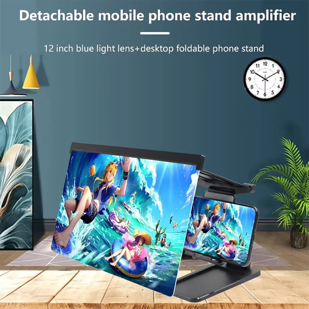 12 Inch HD Video Amplifier Enlarged Screen Bracket Phone Screen Amplifier Removable Phone Stand Magnifying Glass Stand Magnifier
