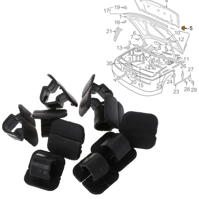 10/30/60pcs Car Bonnet Engine Hood Sound Deadener Insulation Clips For VW Lupo Passat Phaeton Scirocco Tiguan Holding Rivet