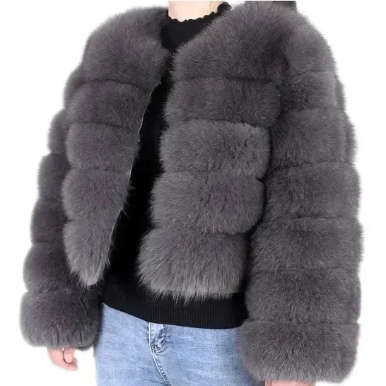 Women Autumn Winter Faux Fur Fox Coats Short Coat Jackets Elegant Jacket Furry Outerwear Party White Thick Warm Y2k Coats