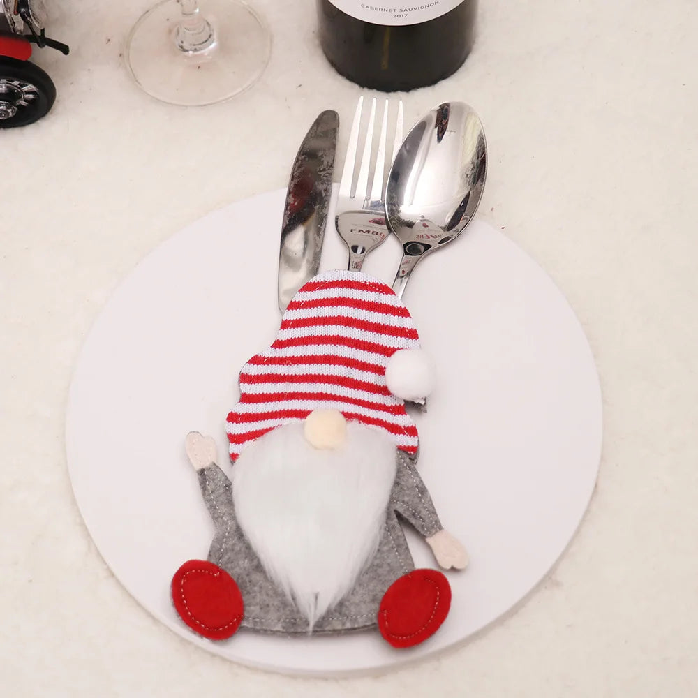 1/3pc Christmas Cutlery Set XMAS Elder Snowman Elk Doll Knife Fork Cutlery Set Cloth Art Knife And Fork Set Decoration For XMAS