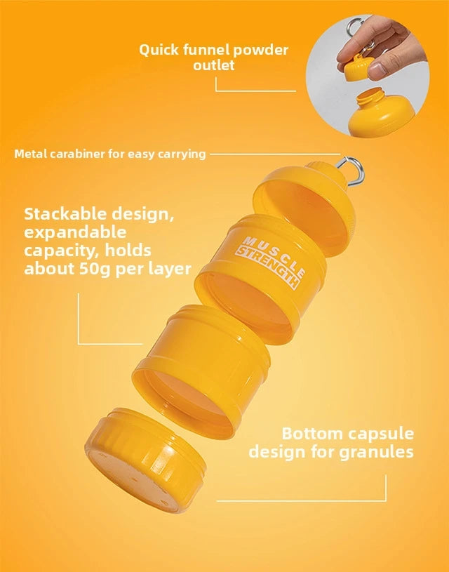 3-layer Portable Protein Powder Box Funnel Powder Box Fitness Supplement Bottle Handle Layered Storage Medicine Box Snack Can