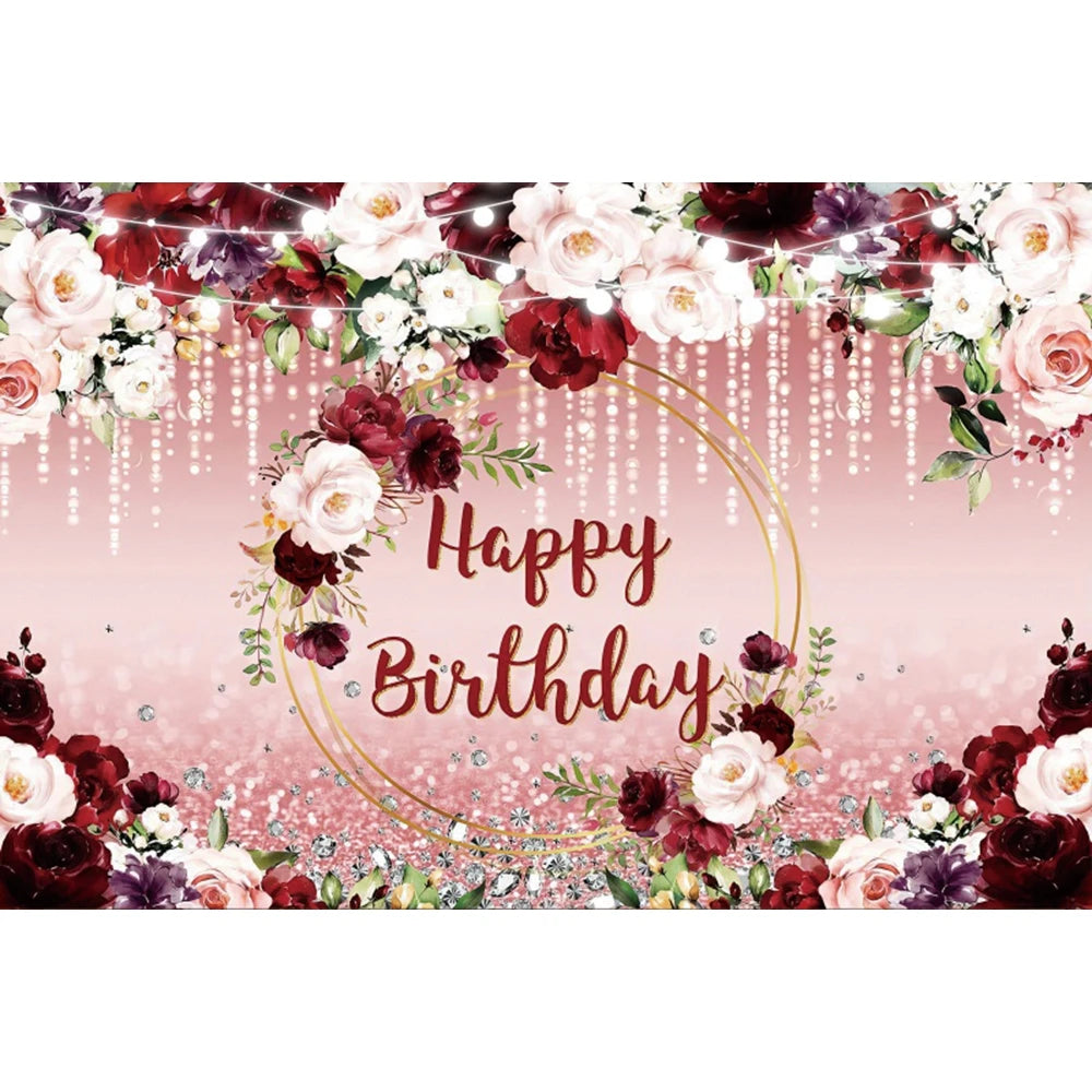 Happy Birthday Backdrop Gold Frame Frame Flower Butterfly Baby Shower Adult Anniversary Birthday Party Photography Background