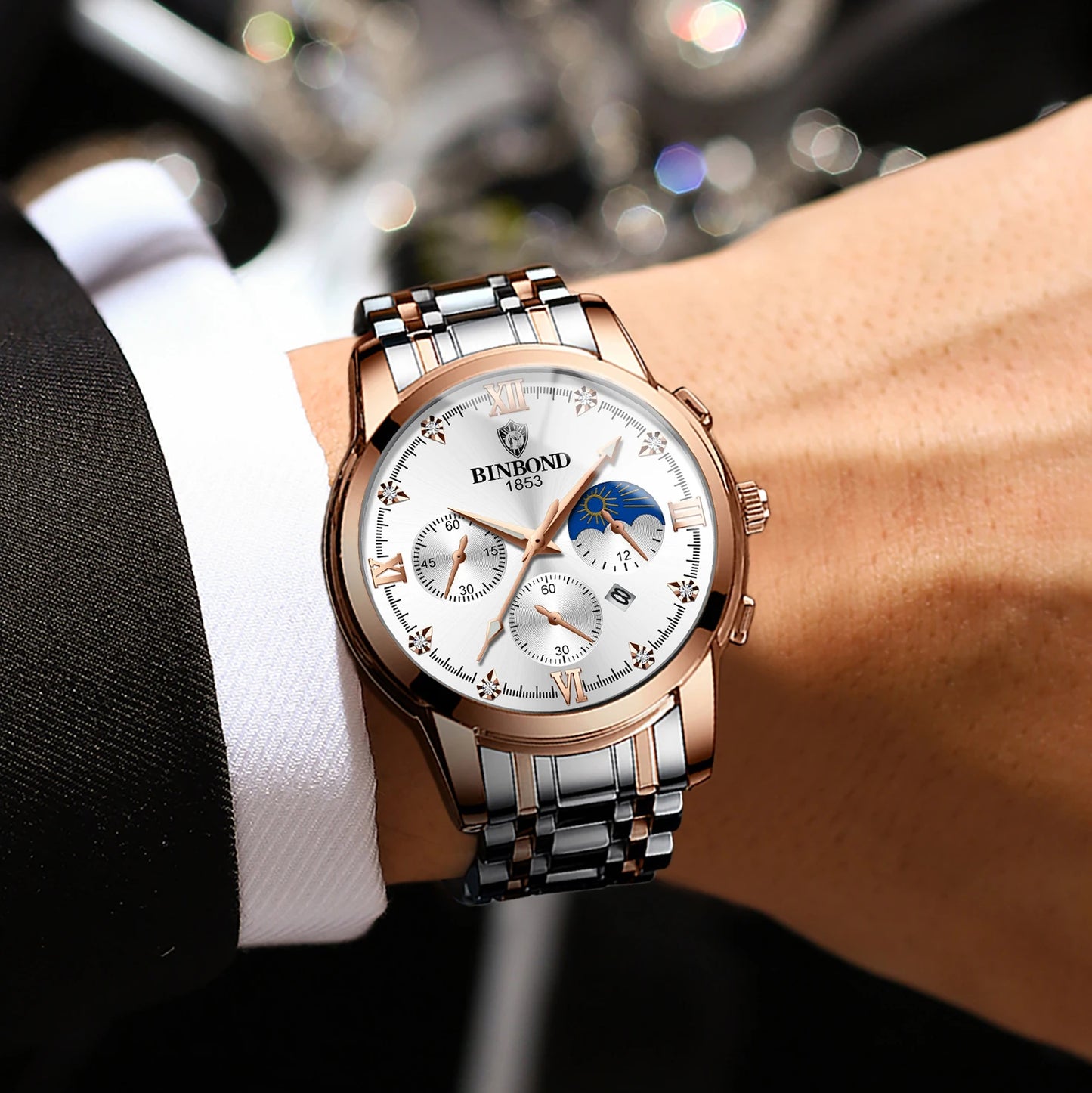 BINBOND Authentic Brand Precise Quartz Watches For Men Luxury Luminous Waterproof Sturdy Men's Watch Stainless Steel Reloj