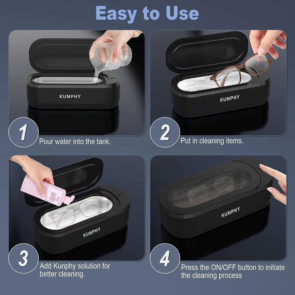 KUNPHY 360° Deep Ultrasonic Cleaning Machine 12oz Ultrasonic Cleaning Device For Glasses Watches Jewelry Denture Dental Pod
