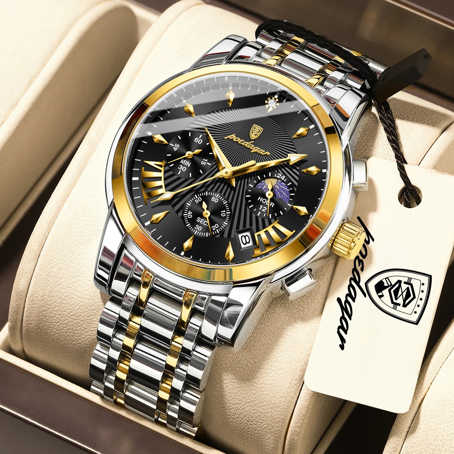 POEDAGAR Top Luxury Men Wristwatch Waterproof Luminous Date Chronograph Male Clock Stainless Steel Business Men's Quartz Watches