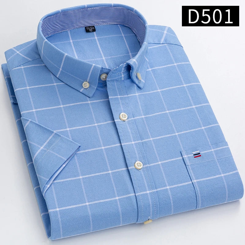 Plus Size 7XL Summer Short Sleeve Shirt 100%Cotton Shirts for Men White Plaid Striped Social Slim Fit Formal Business Clothing