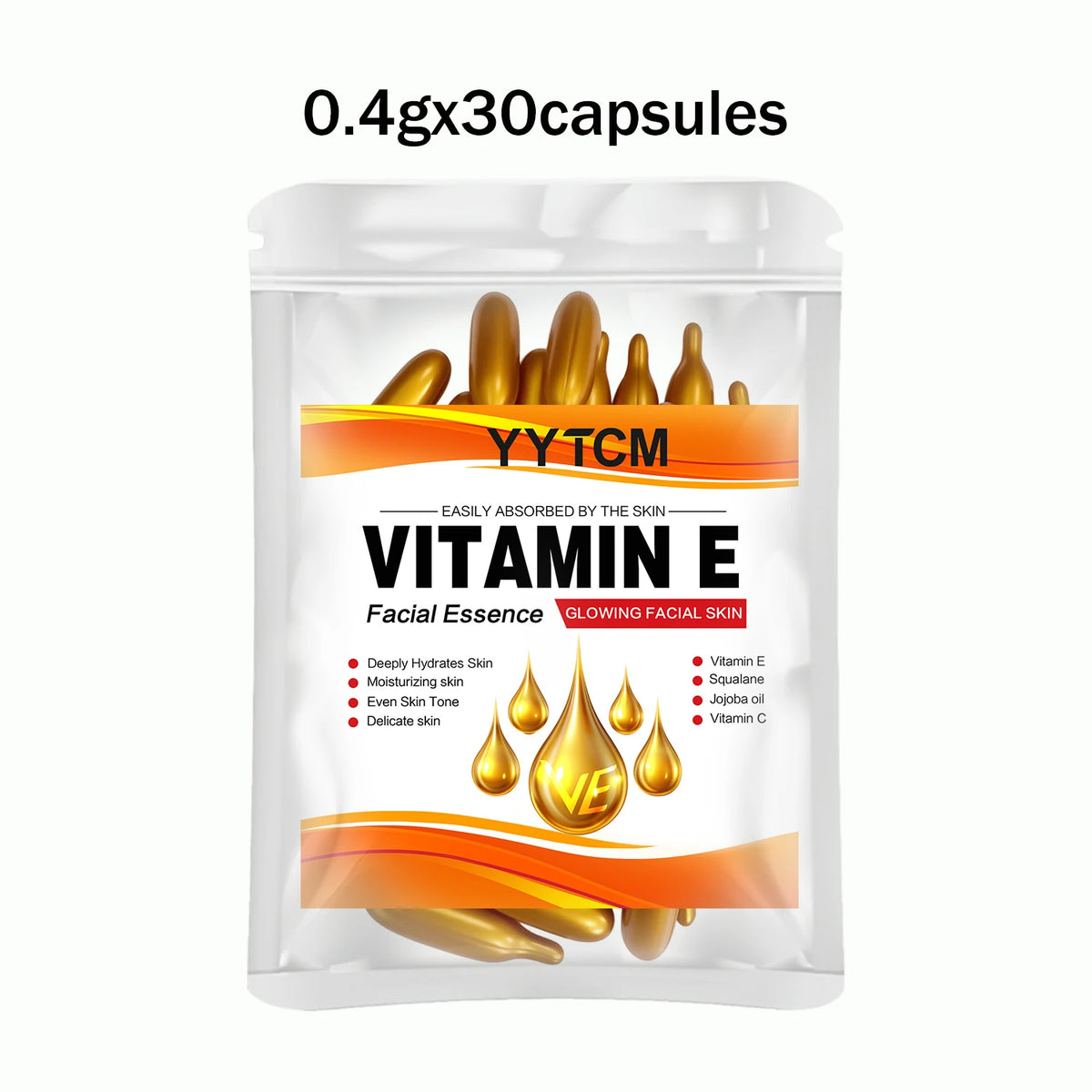 Vitamin E Deep Moisturizing Capsule Essence, Hydrates and Smooths Skin, Contains Plant-Based Squalane, Vitamin C, Deep Hydration and Brightening Skin Essence, 18 Capsules/30 Capsules/48 Capsules/60 Capsules/90 Capsules/120 Ca