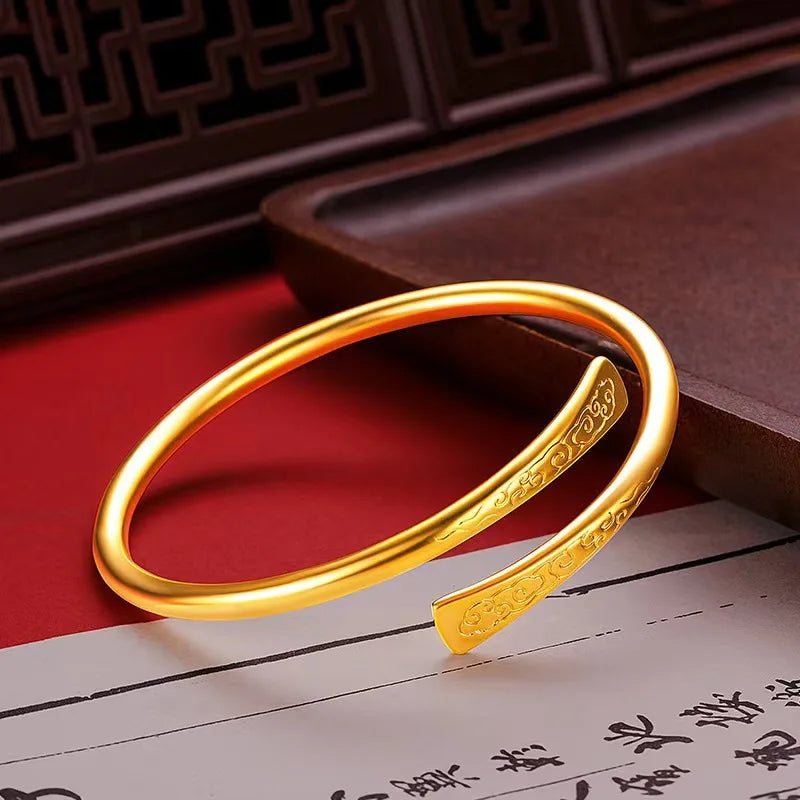 Women Men 14K Gold-Plated Stainless Steel Open Bangle Punk Temperament Couple Jewelry Free Custom Engraving Wholesale Gift