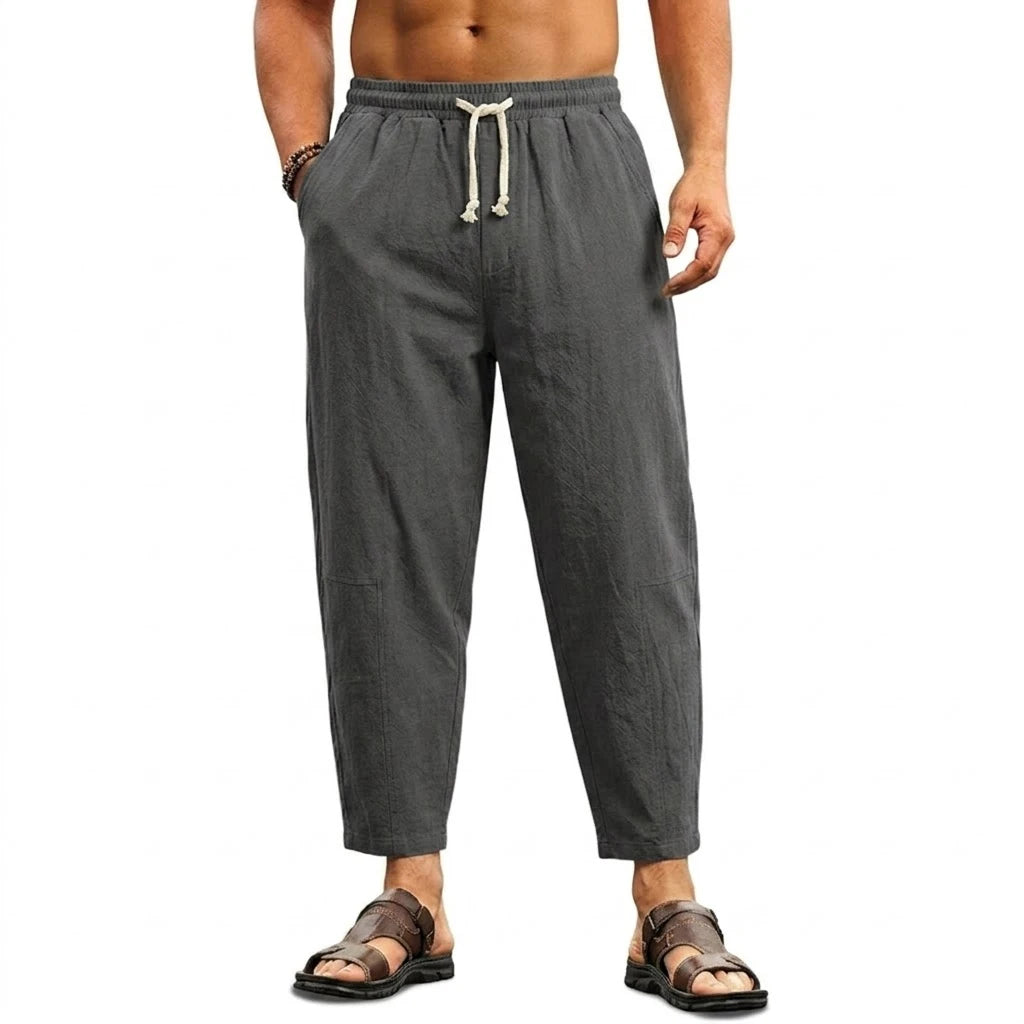 Summer Men's Linen Trousers Solid Color Casual Pants for Men Sport Breathable Baggy Pant Beach Lightweight Cotton Work Pants