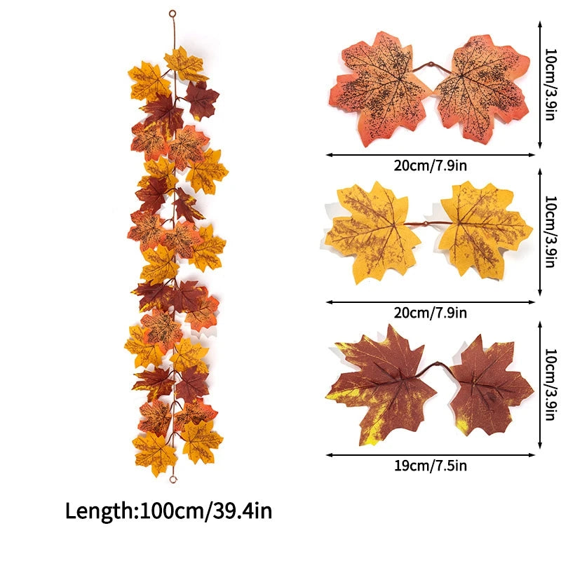 Artificial Maple Leaf Garland Rattan Fake Fallen Leaves Vine  Thanksgiving Halloween Wedding Festival Atmosphere Autumn Decor