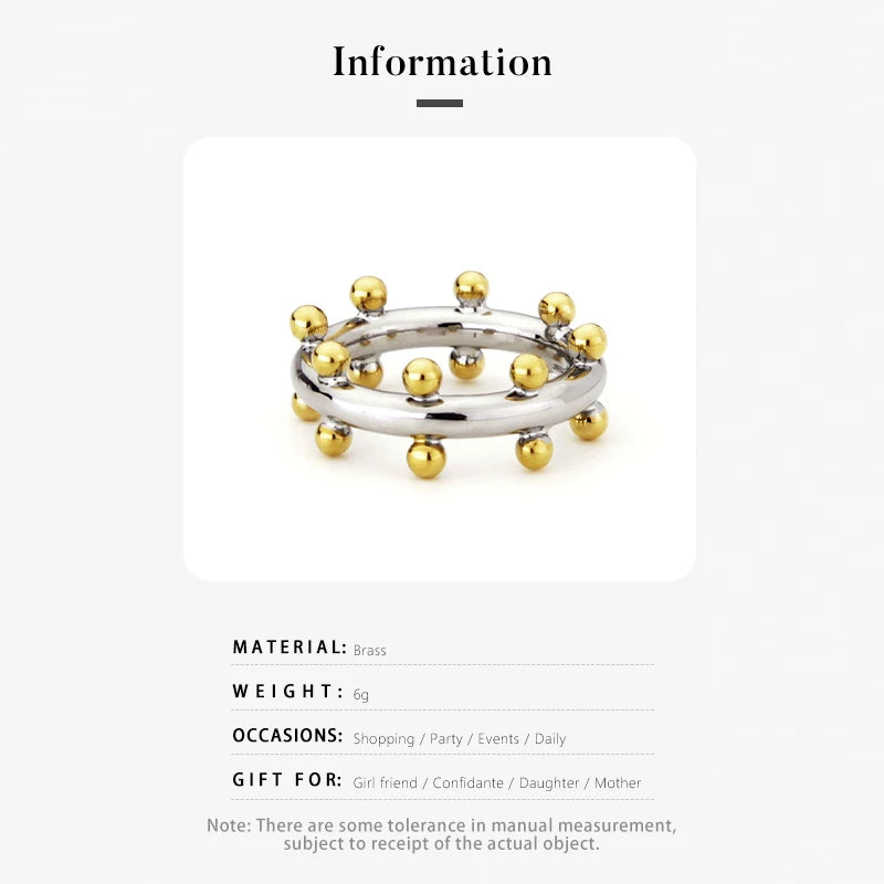 Punk Beads Finger Rings For Women PVD 18K Gold Plated Anti-fading Ring Simple Minimalist Fashion Jewelry OEM/ODM Supplier