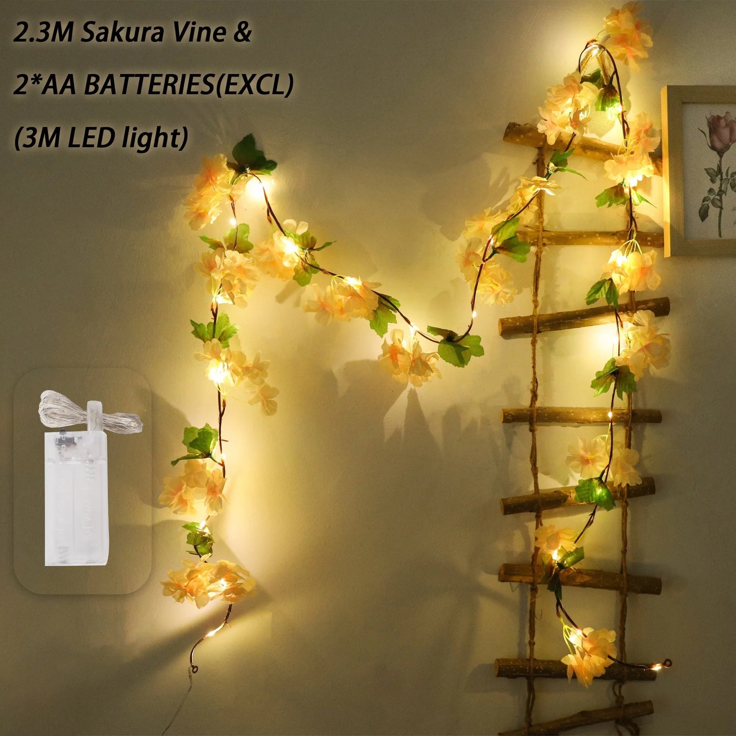 Cherry Blossom LED Light Artificial Flowers Vines For Wedding Party Home Decoration Hanging Wall Garden Arch Christmas Ornament