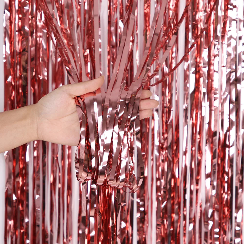 Metallic Tinsel Foil Fringe Curtains Photo Backdrop Glitter Streamers Foil Fringe Backdrop Curtain for Xmas Wedding Background