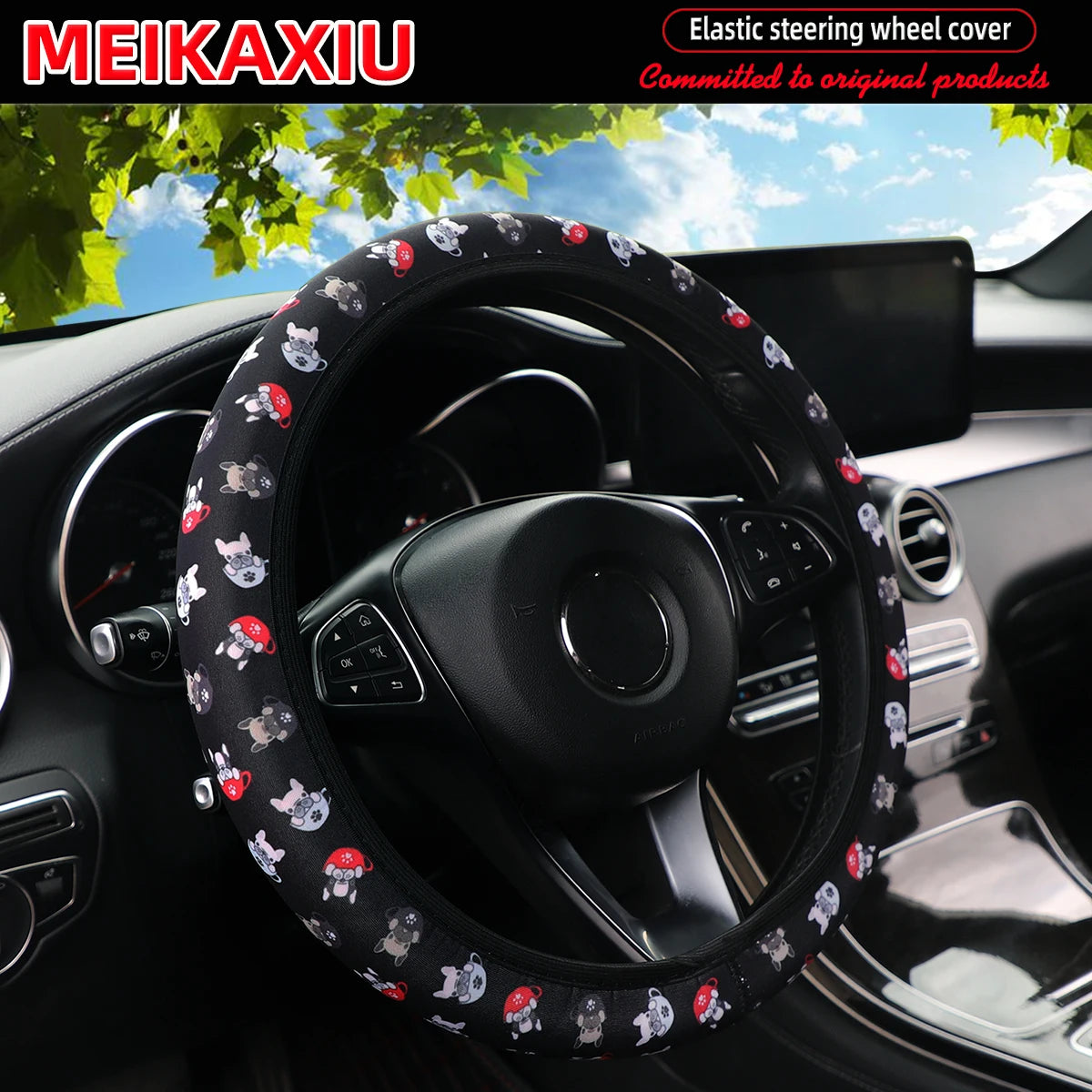 16 styles of cow Daisy red and white flower Panda diving material elastic car steering wheel covers without inner rings