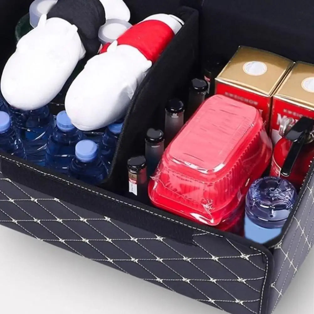 PU Leather Car Trunk Organizer Collapsible Storage Box with Lid Foldable Container Bag Universal Auto Interior Accessories