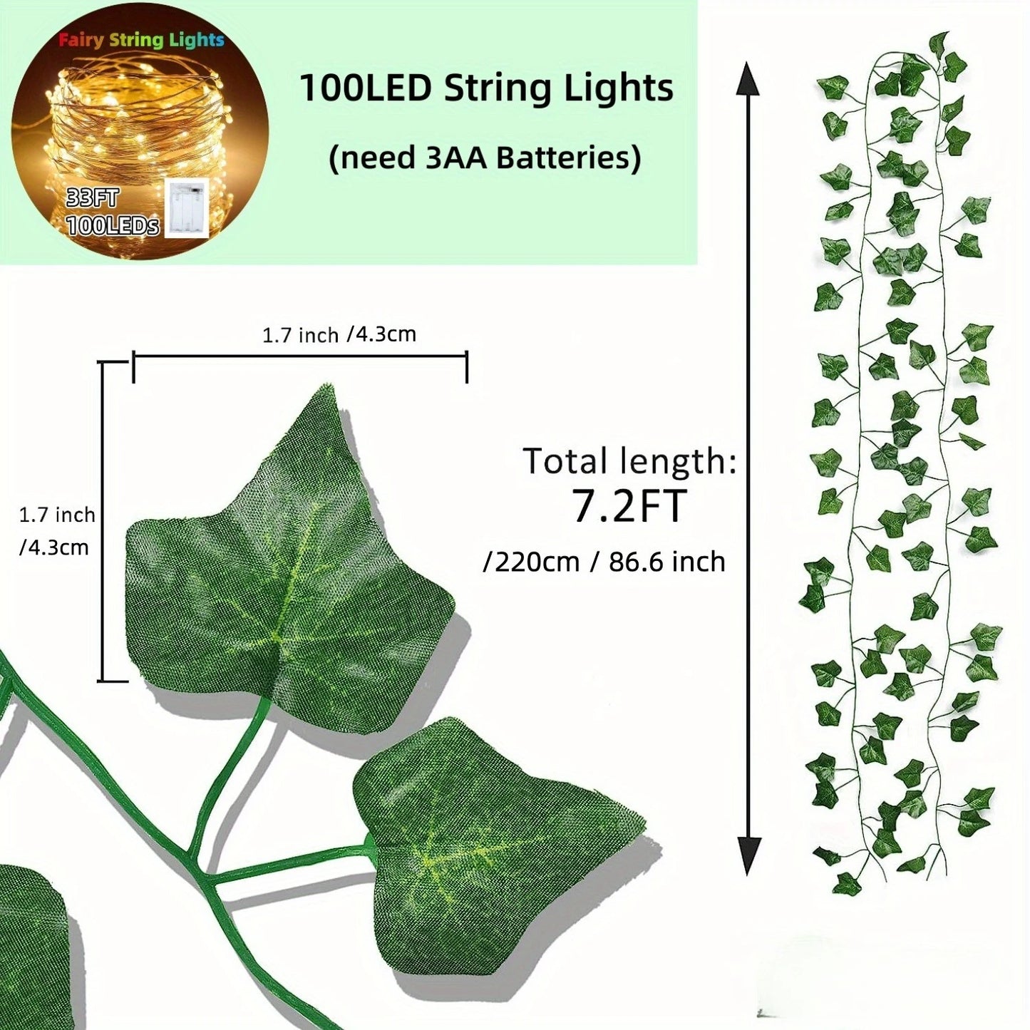 Artificial Ivy With String Lights,LED String Lights, Leaf Artificial Leaves String Lights, Suitable For Wedding, Wall Decoration