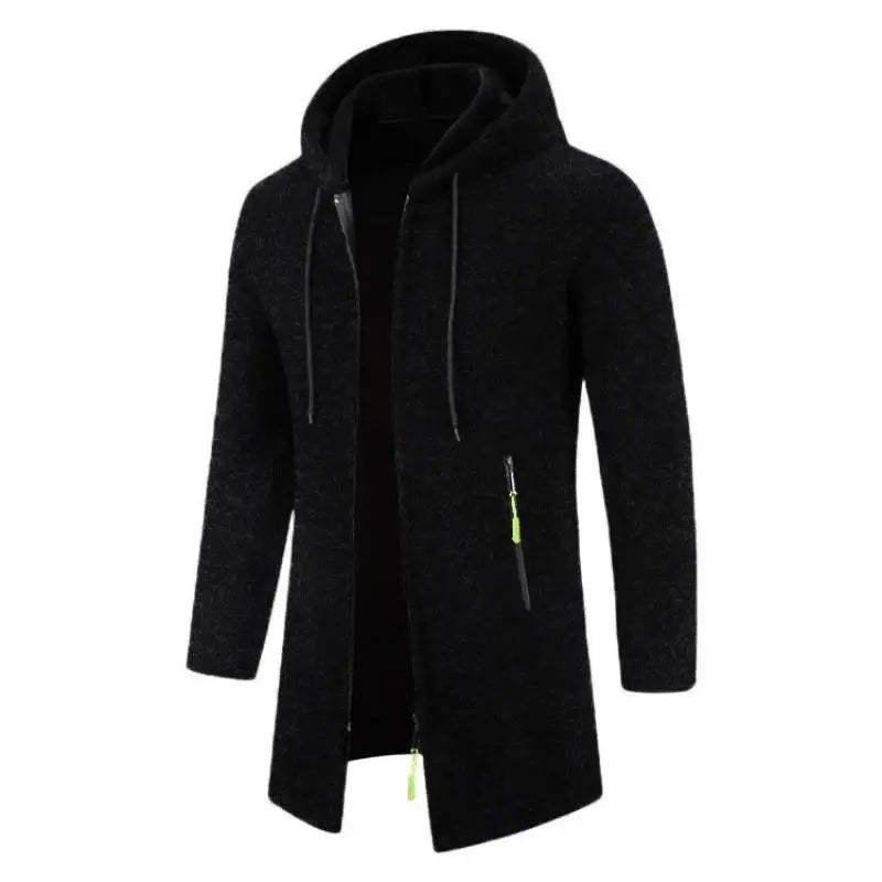 Spring Autumn Men's Hooded Long Jackets Solid Kintting Cardigan Outwear Casual Male Coats Zipper Warm Streetwear Hoodies Jacket