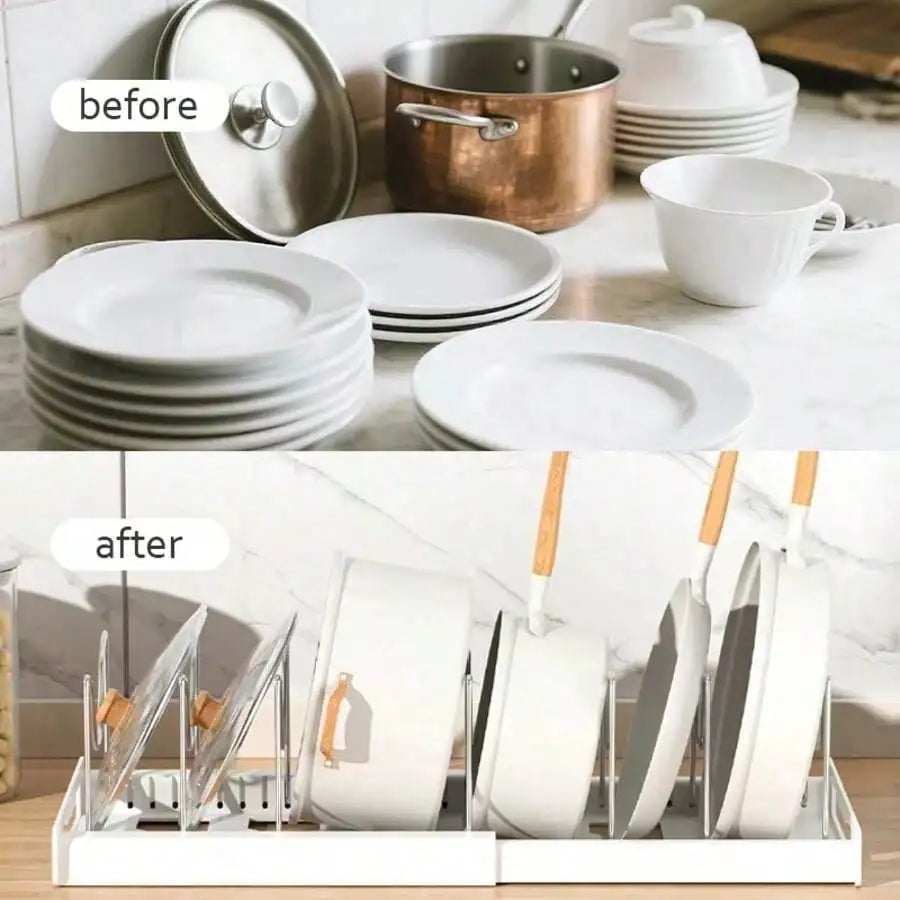 Heavy-Duty Pull-Out Pot Lid Organizer Rack, Under Cabinet Kitchen Organizer With 8 Adjustable Compartments, Space-Saving Kitchen Essentials, Sturdy Home Accessories, Fits Pots Pans Lids, Easy Install For Kitchen Restaurant Ho