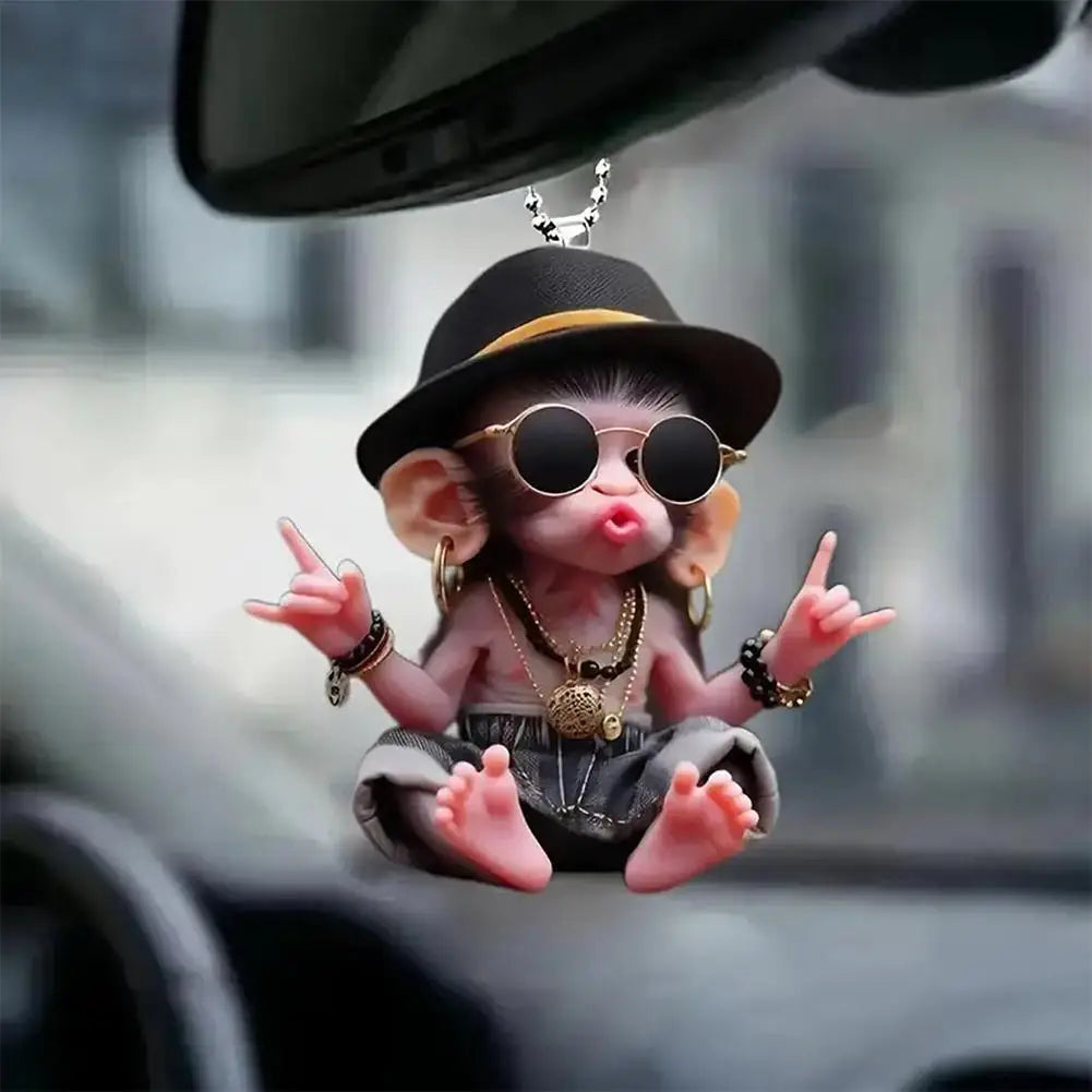 2D Acrylic Monkey Pendant Personalized Dashboard Decor Pendant Christmas Cartoon Monkey Pendant Ornament Car Interior Accessory
