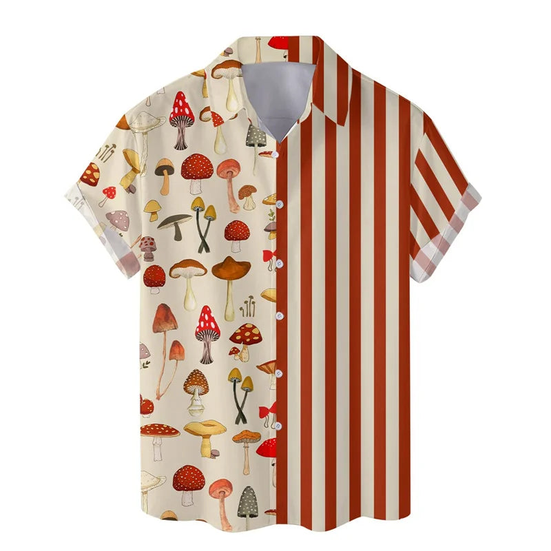 Colorful Mushroom 3d Print Hawaiian Shirt Men Summer Vacation Shirts Button Lapel Short Sleeve Street Beach Aloha Shirt Clothing